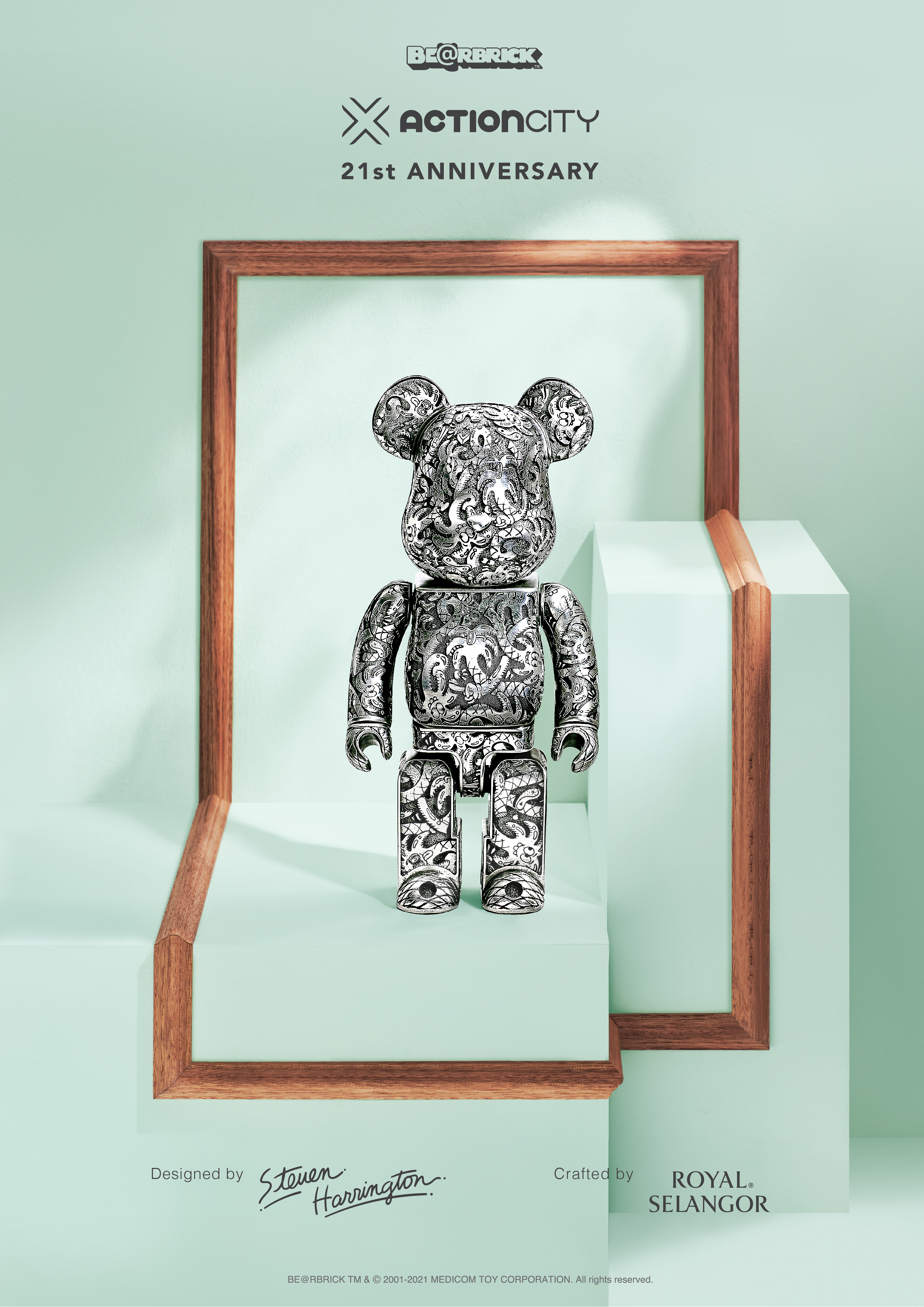 Bearbrick Royal Selangor X Steven Harrington Silver 400%