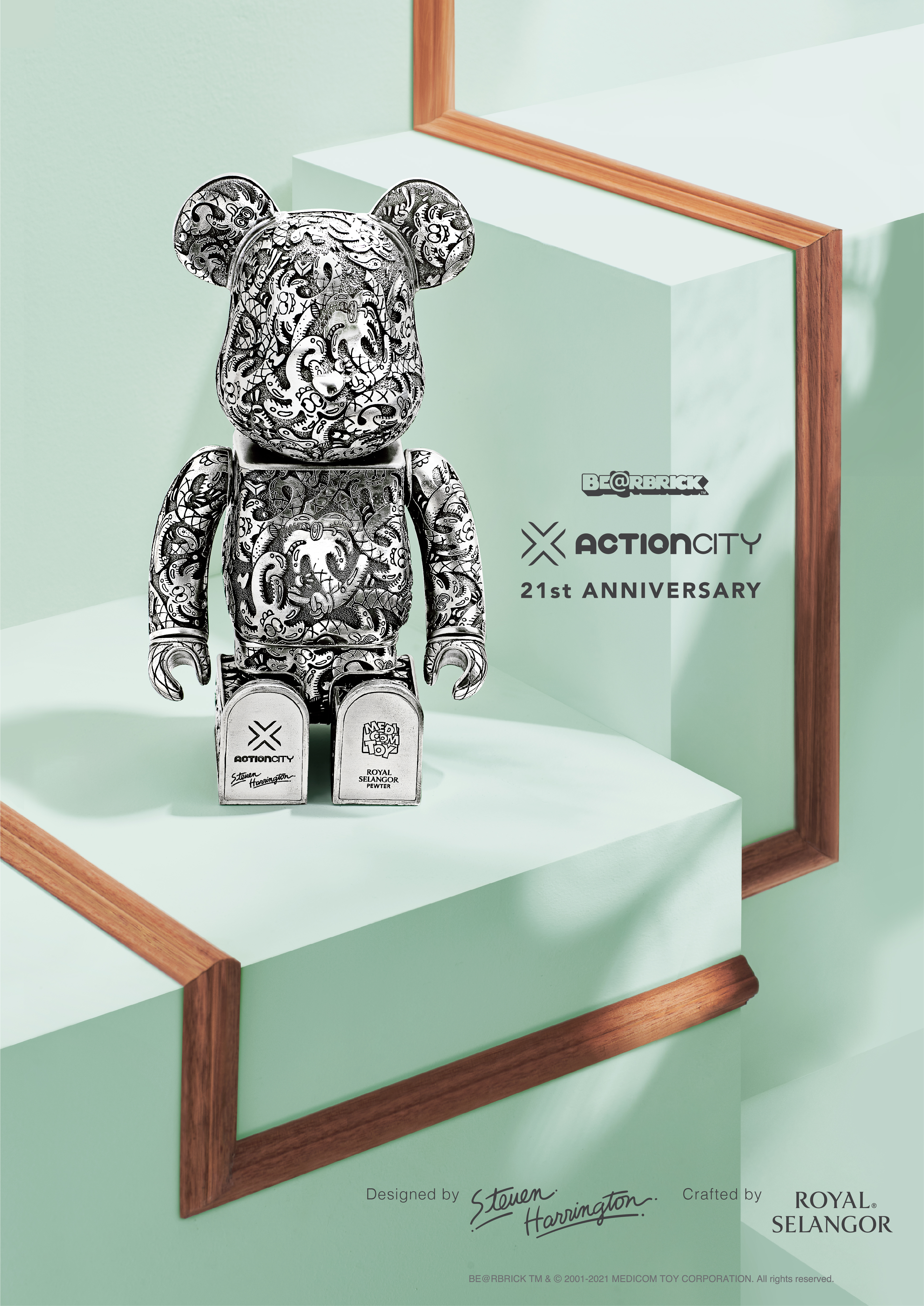 Bearbrick Royal Selangor X Steven Harrington Silver 400%